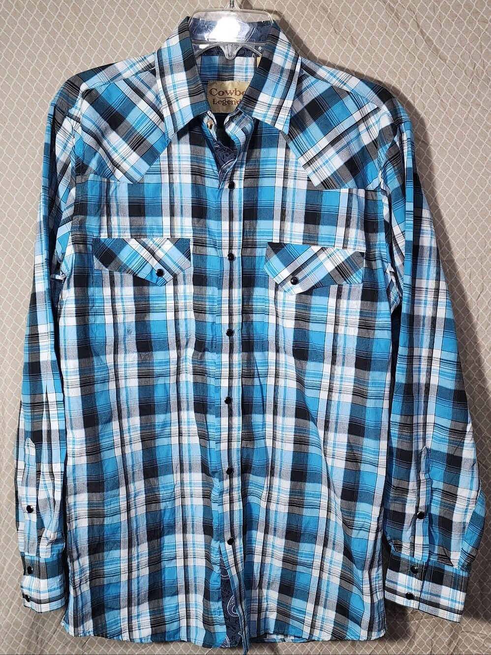 Cowboy Legend Western Onyx Snap Turquoise Black Long Sleeve Men's Medium Used